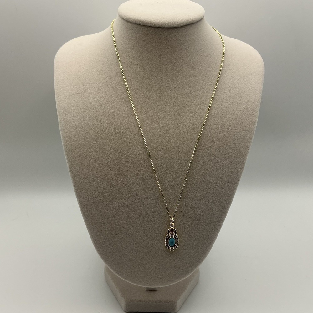 Adina Eden Turquoise CZ Pendant Necklace 14K Gold Plated Brass NIB